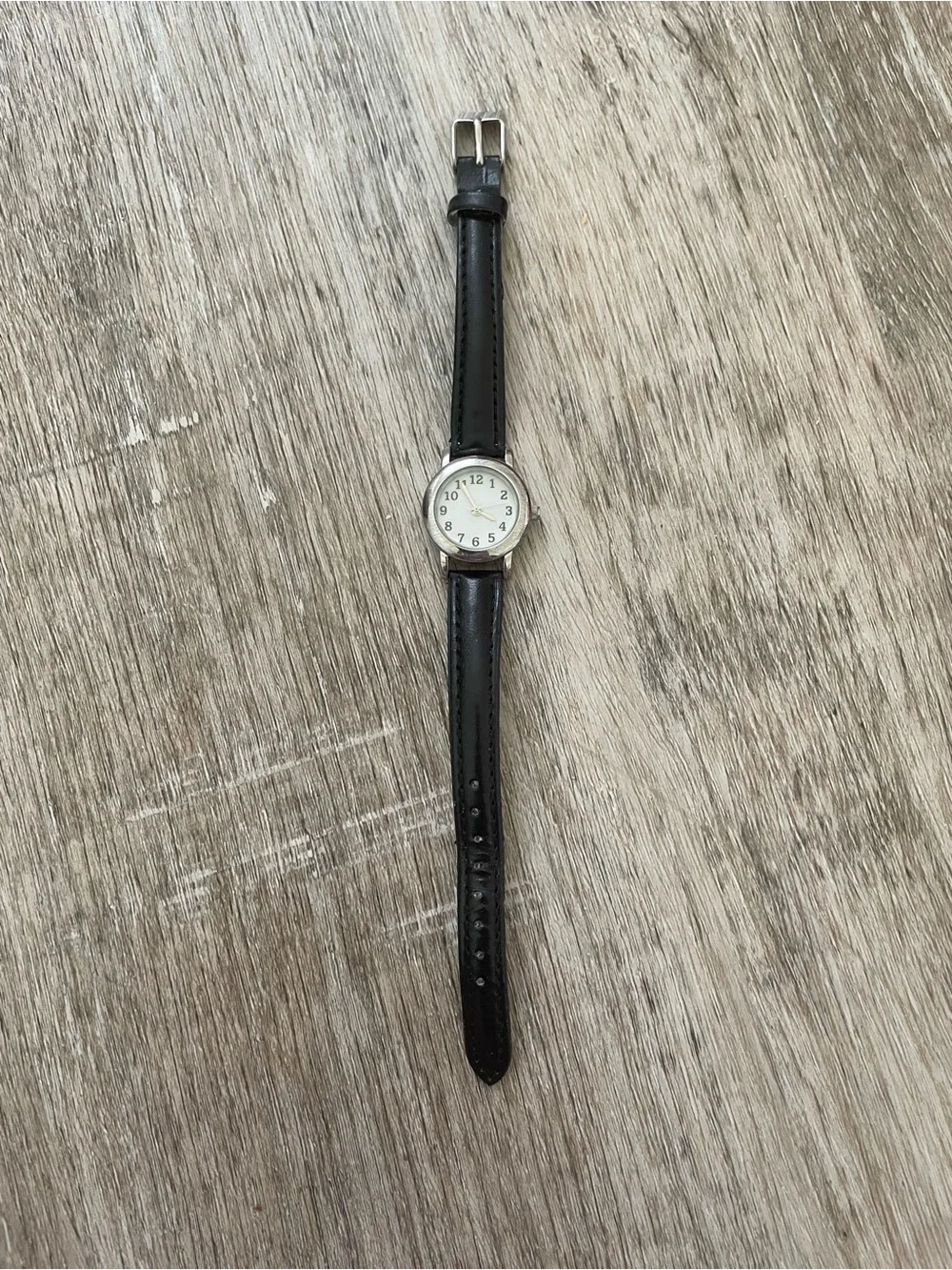 Women's Black Leather Strap Watch with Silver Case